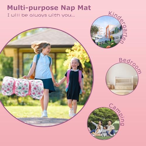 Toddler Nap Mat with Removable Pillow and Blanket for Preschool and Daycare