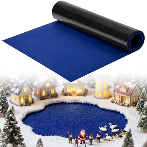 60"x16" Felt Christmas Village Ocean Mat, Non-Slip Water Display Landscape