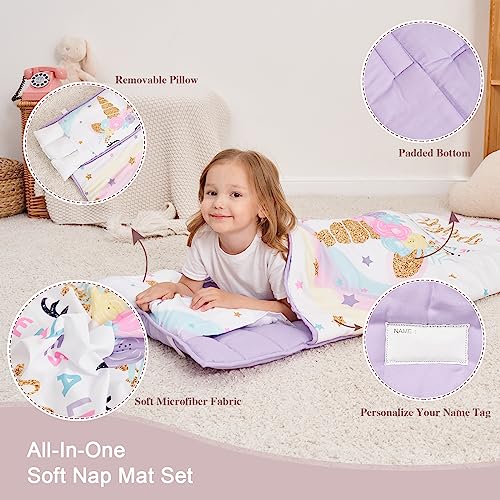 Extra Large Toddler Nap Mat with Pillow and Blanket for Preschool and Daycare