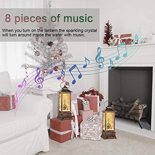Musical Christmas Snow Globe Lantern with Timer and 8 Holiday Songs