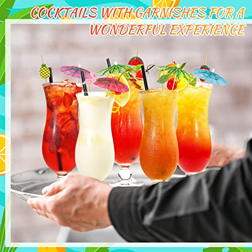 12 Pcs Plastic Hurricane Glasses & Cocktail Picks Set - 15oz Reusable Drinkware for Parties