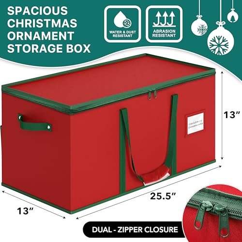 Christmas Ornament Storage Box with Adjustable Dividers and 128 Capacity