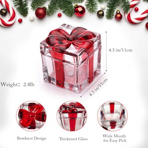 Gkesgm 2 Pack Christmas Candy Jars Red Glass Sugar Containers with Bowknot Lids - Holiday Decor