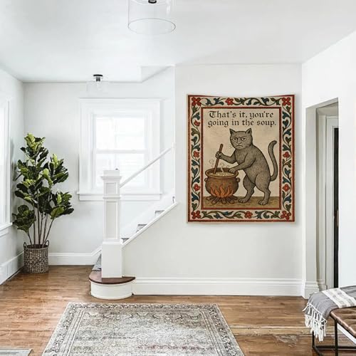 Weird Medieval Cat Tapestry - Vintage Aesthetic Wall Hanging (40 x 60")