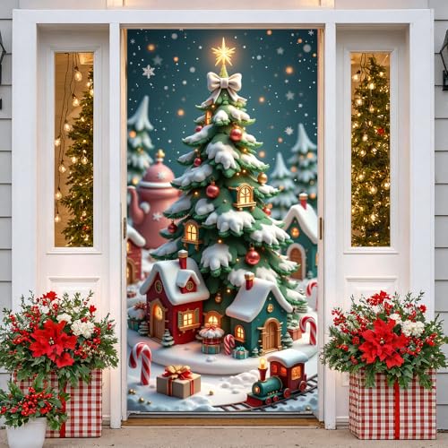 Christmas Door Cover Decorations Xmas Tree Banner Indoor Outdoor Holiday Decor