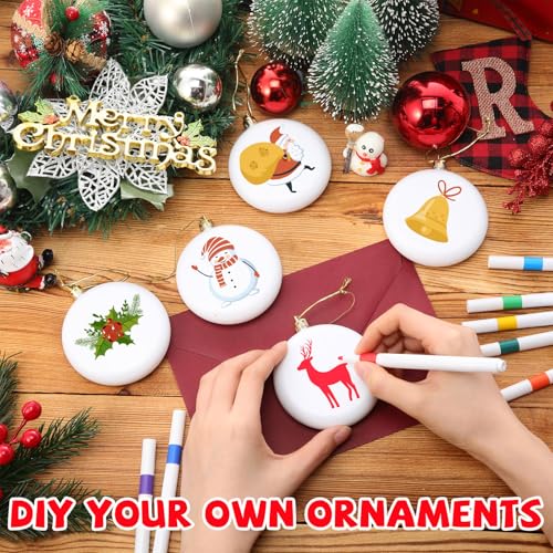 DIY Christmas White Ball Ornaments Set - 12 Pieces, 3.15 Inch Flat Discs, Matte Finish