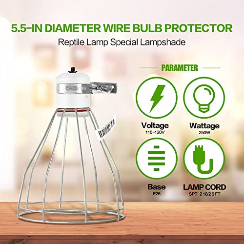 Simple Deluxe Sturdy Steel Cage Clamp Lamp, Support up to 250W E26 Socket (No Bulb Included), 6ft Cord,Silver