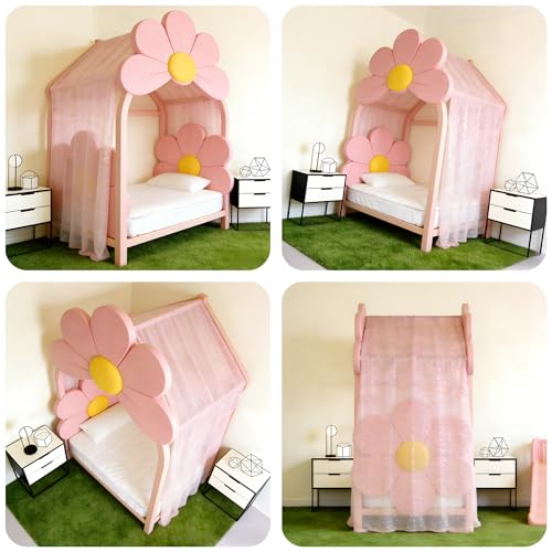 Pink Star Moon Bed Canopy Sheer Tulle Curtain for Kids Room 60 x 158 Inches