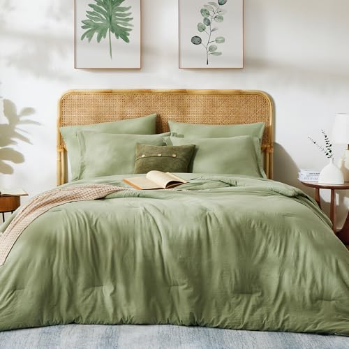 7-Piece Queen Bed in a Bag Comforter Set with Sheets & Shams - Sage Green