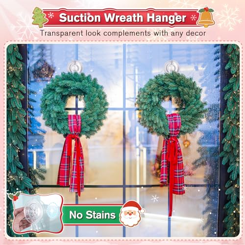 VIS'V Heavy Duty Suction Wreath Hanger - 22 Lb Capacity Clear Hooks (2 Pcs)