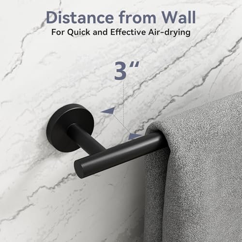 Bubxo Matte Black 24 Inch Bathroom Towel Bar - Wall Mounted SUS304 Rod