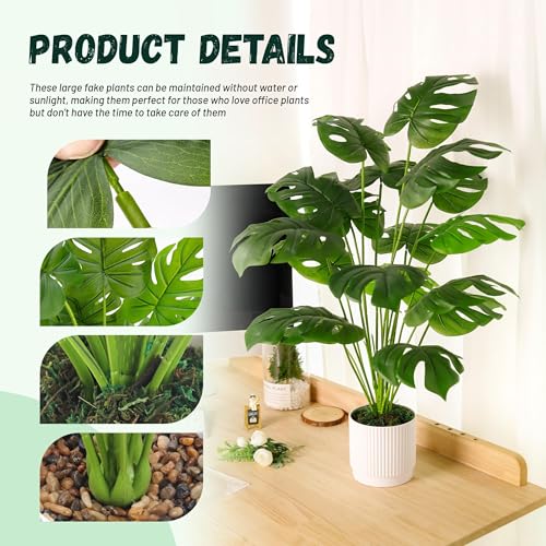 28-Inch Artificial Monstera Plant in White Pot, Faux Tropical Indoor Plant