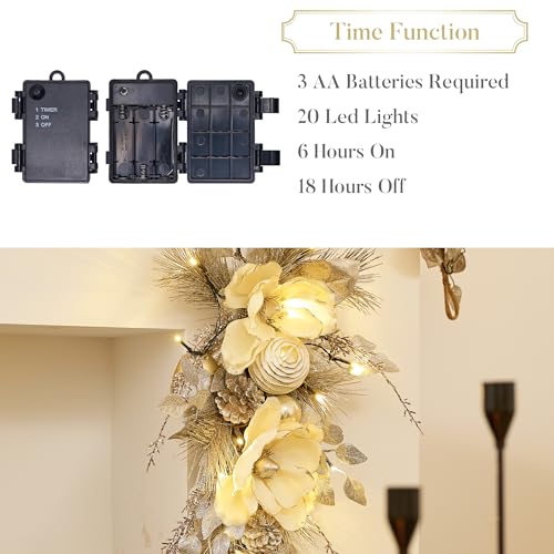 Valery Madelyn Pre-Lit 24in Teardrop Swag - Champagne Gold Christmas Decor (Teardrop)