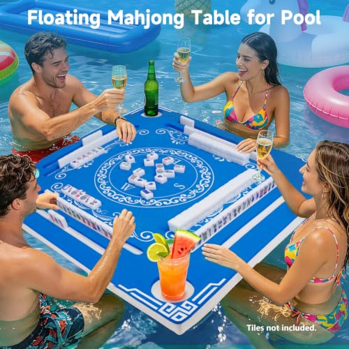 32-Inch Floating Mahjong Table for Pools, Double-Sided Game Mat with Cup Holders