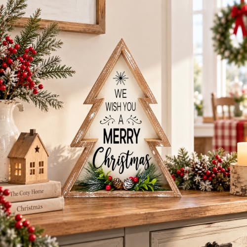 Farmhouse Christmas Tree Sign with Pinecones - Rustic Holiday Decor