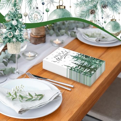 Feliz Navidad Christmas Napkins 3-Ply Disposable Hand Towels - 100 Pack