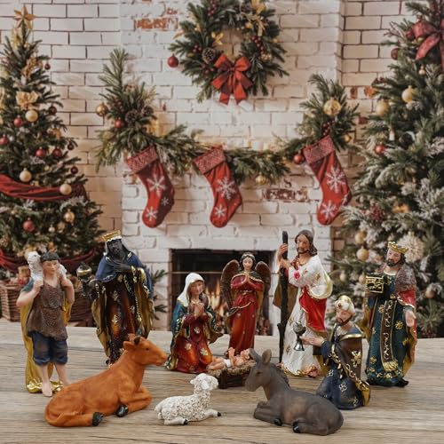 6-Inch 11-Piece Nativity Scene Set Resin Hand-Painted Christmas Figures