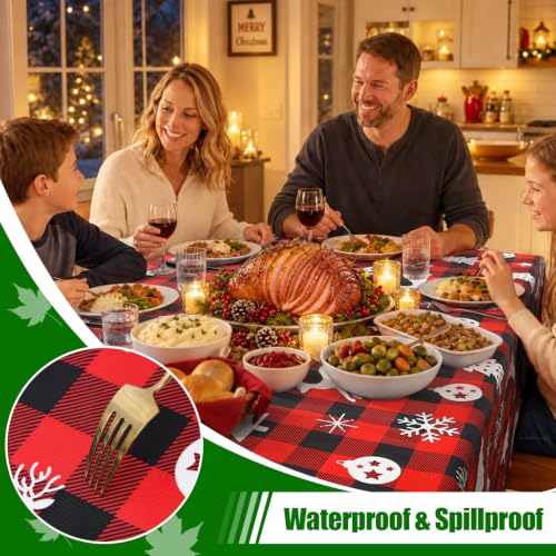 Smiry 60x120 inch Christmas Table Cloth with Flannel Backing - Reindeer/Tree/Snowflake Pattern, Waterproof Vinyl