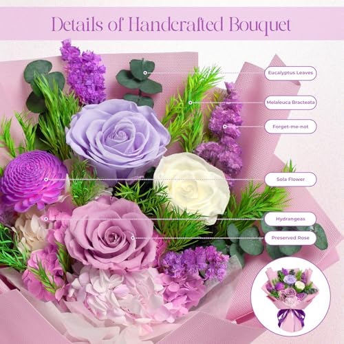 Preserved Rose Bouquet with Vase, Eternal Flowers for Home Decor & Gifts