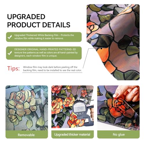 3D Stained Glass Window Film - Decorative Privacy Film, 17.5x47.2in