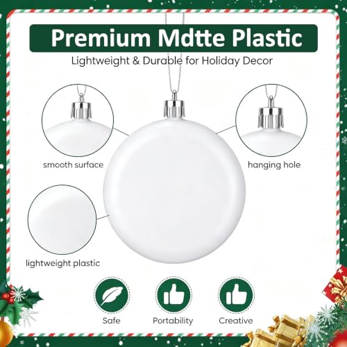 Blank Christmas Ornament Balls 24pc – 2 Sizes, Matte White Plastic DIY Decor
