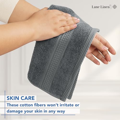 LANE LINEN Space Grey 12-Pack 13x13 Cotton Washcloths - Soft & Absorbent