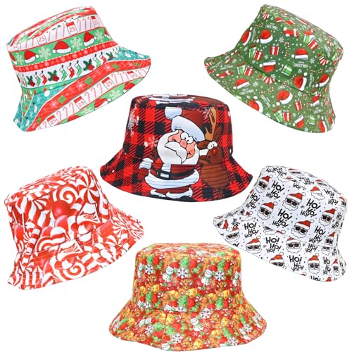 HEYTOP 6 Pack Funny Christmas Party Bucket Hats Santa Xmas Costume Accessories