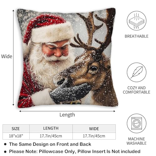 Santa Throw Pillow Covers Set of 2 | 18x18 Inches Cushion Cases for Couch, Sofa, Bedroom and Living Room | Christmas Pillowcases for Home Decoration