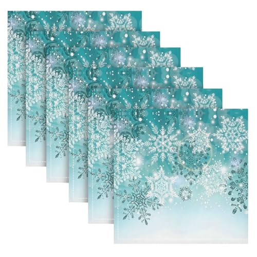 ALAZA Teal Snowflakes Christmas Cloth Napkins Set of 4 Reusable Holiday Dinner Table Decor