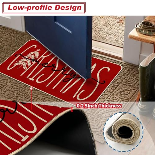 Baccessor Christmas Kitchen Rugs Set of 2, 17x29 & 17x47 Burlap Xmas Tree Mats