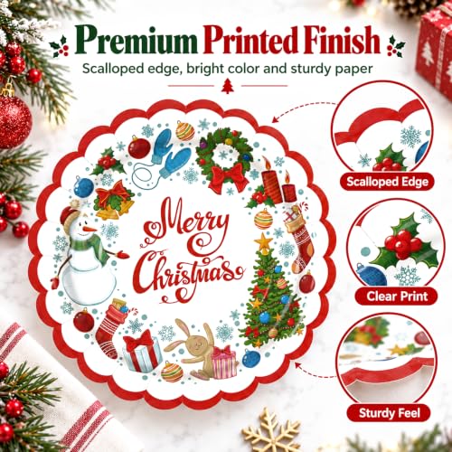 Christmas Snowman & Snowflake Paper Plates - 50 Count, 7 Inch Holiday Dessert Plates (Christmas)