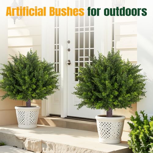24.5-Inch Artificial Cedar Topiary Trees, UV-Resistant Outdoor Shrubs (2 Pack)
