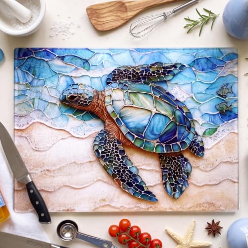 Acellegic Sea Turtle Glass Cutting Board 11x15 Inch Large Tempered Kitchen Decor