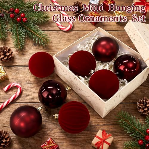 12-Pack Burgundy Christmas Ornaments - Velvet Ball Tree Decorations