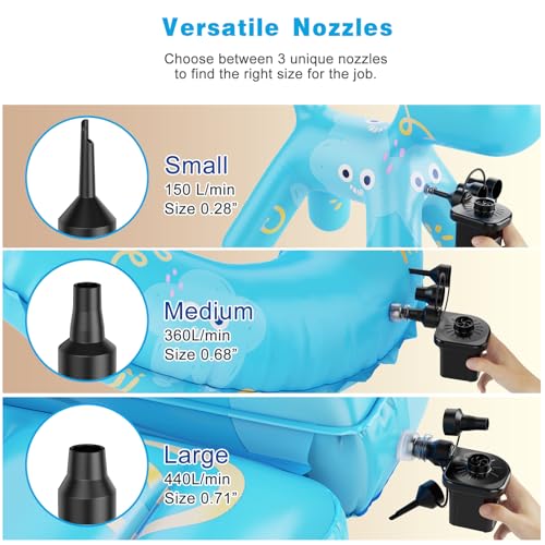 Portable Electric Air Pump for Inflatables with 3 Nozzles, 110-120V AC
