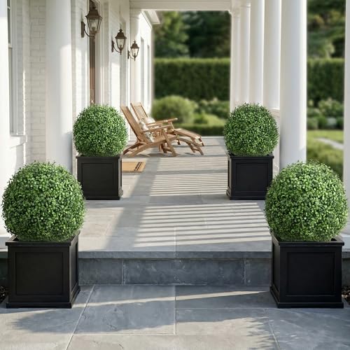 20-Inch Artificial Boxwood Topiary Trees in Planters, Set of 2