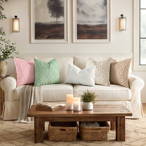 decorUhome Faux Fur Throw Pillow Covers 18x18 Set of 2, Soft Beige Velvet