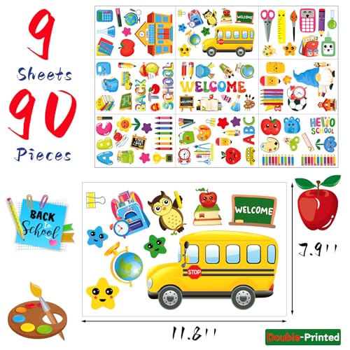 Back to School Window Clings Stickers - 90PCS Double-Sided Decor