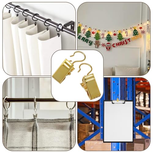 60 Pack Heavy Duty Alligator Clips, Gold Metal Hooks for String Lights & Decor