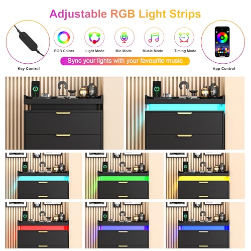 5-Drawer Tall Dresser with LED Lights, Power Outlet & USB Charging Station