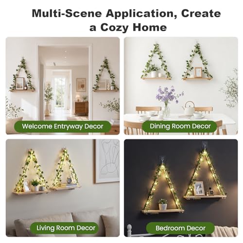 2-Piece Macrame Floating Wall Shelves with LED Lights and Artificial Ivy