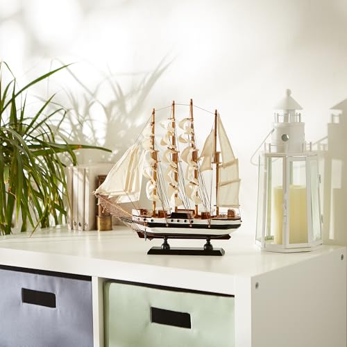 Wooden Tall Ship Model Nautical Decor 13-inch Sailing Boat Statue