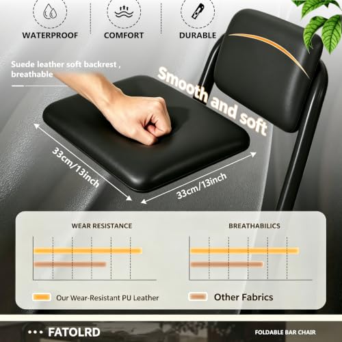 29.5-Inch Folding Bar Stool with Back, Padded Leather Counter Stool