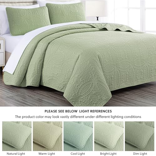 Chezmoi Collection Austin 3-Piece Oversized Queen Bedspread Coverlet Set - Sage