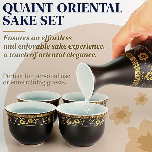 PUNNIO Black Japanese Sake Set with Warmer - 7pcs Ceramic Sake & Soju Gift Set