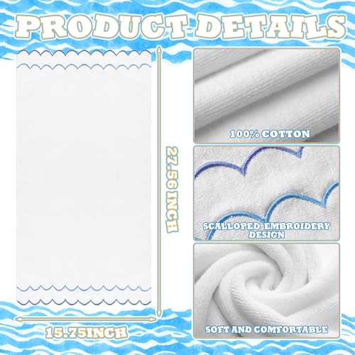 2-Pack Scalloped Edge Cotton Hand Towels - Soft & Absorbent 600 GSM Bathroom Set