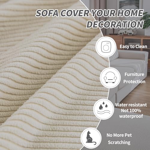 Washable Stretch Sofa Cushion Covers for Sectional & L-Shaped Sofas (2 Seat + Chaise, Ivory)