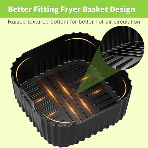 Reusable Square Air Fryer Silicone Liners 3-Pack for 8QT-10QT Air Fryers