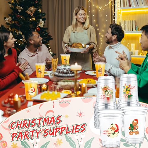 Mimorou 100 Pcs Christmas Plastic Cups 12oz Retro Xmas Party Disposable