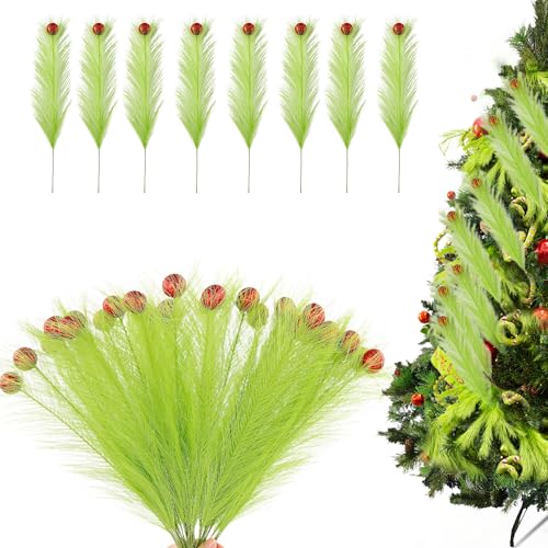 30Pcs Lime Green Christmas Tree Topper with Red Glitter Balls, 17''</n>Assorted Xmas Picks